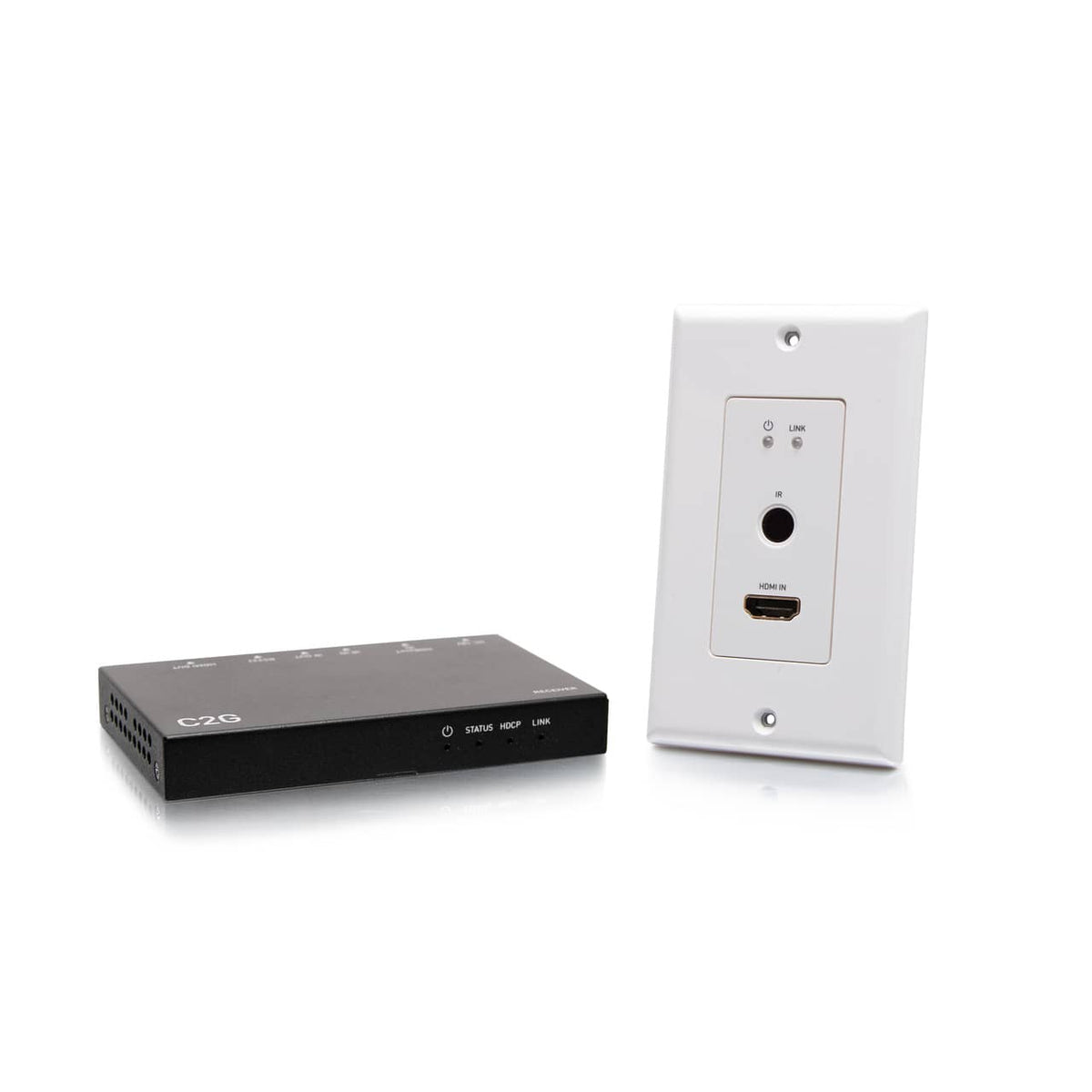 C2G30025 | HDMI® HDBaseT + RS232 and IR over Cat Extender Single Gang Wall Plate Transmitter to Ultra-Slim Box Receiver - 4K 60Hz Series