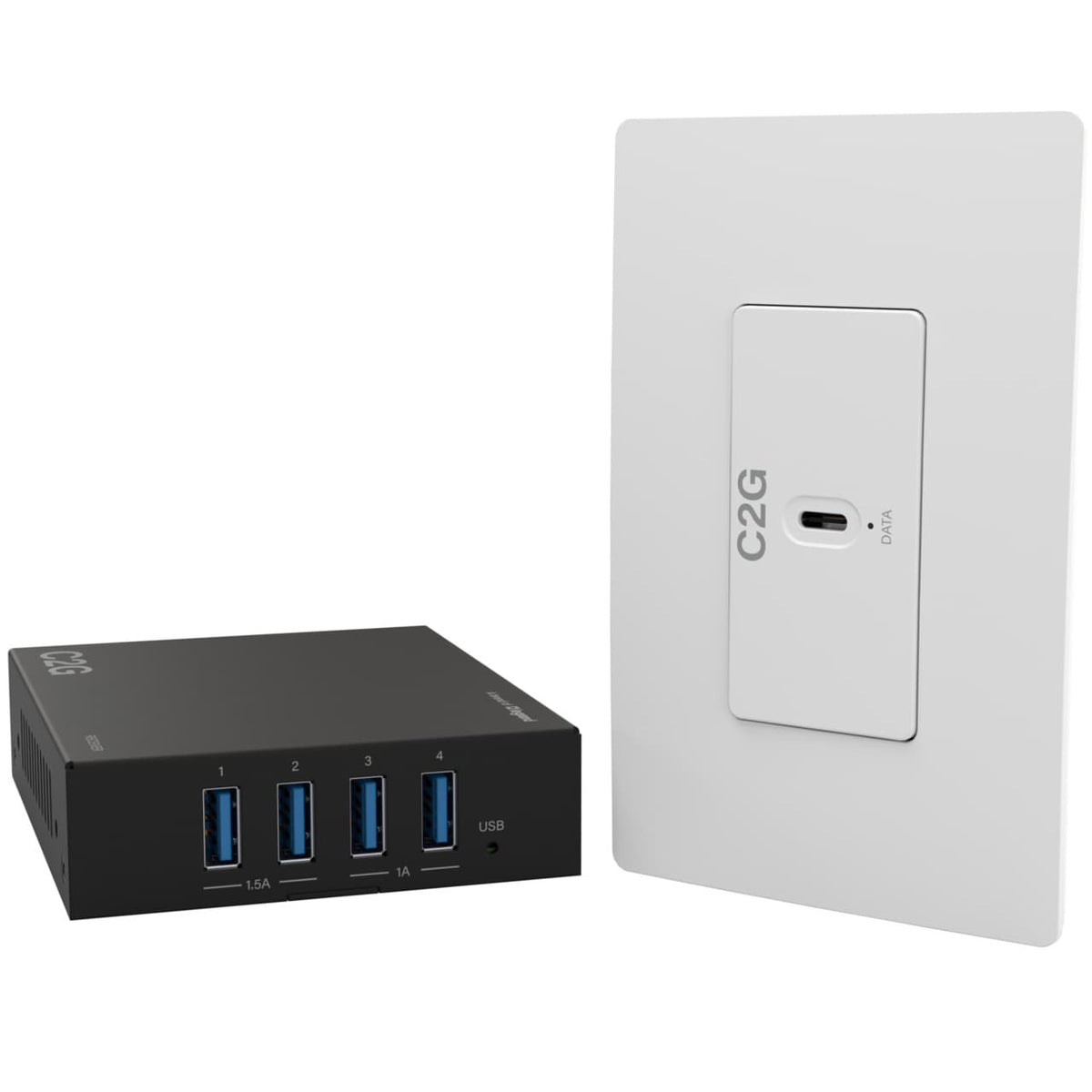 C2G54269 | Superbooster® 1-Port USB over Cat6a Wall Plate to 4-Port USB-Box Extender Kit - USB 3.2 Gen1 (5Gbps) Series