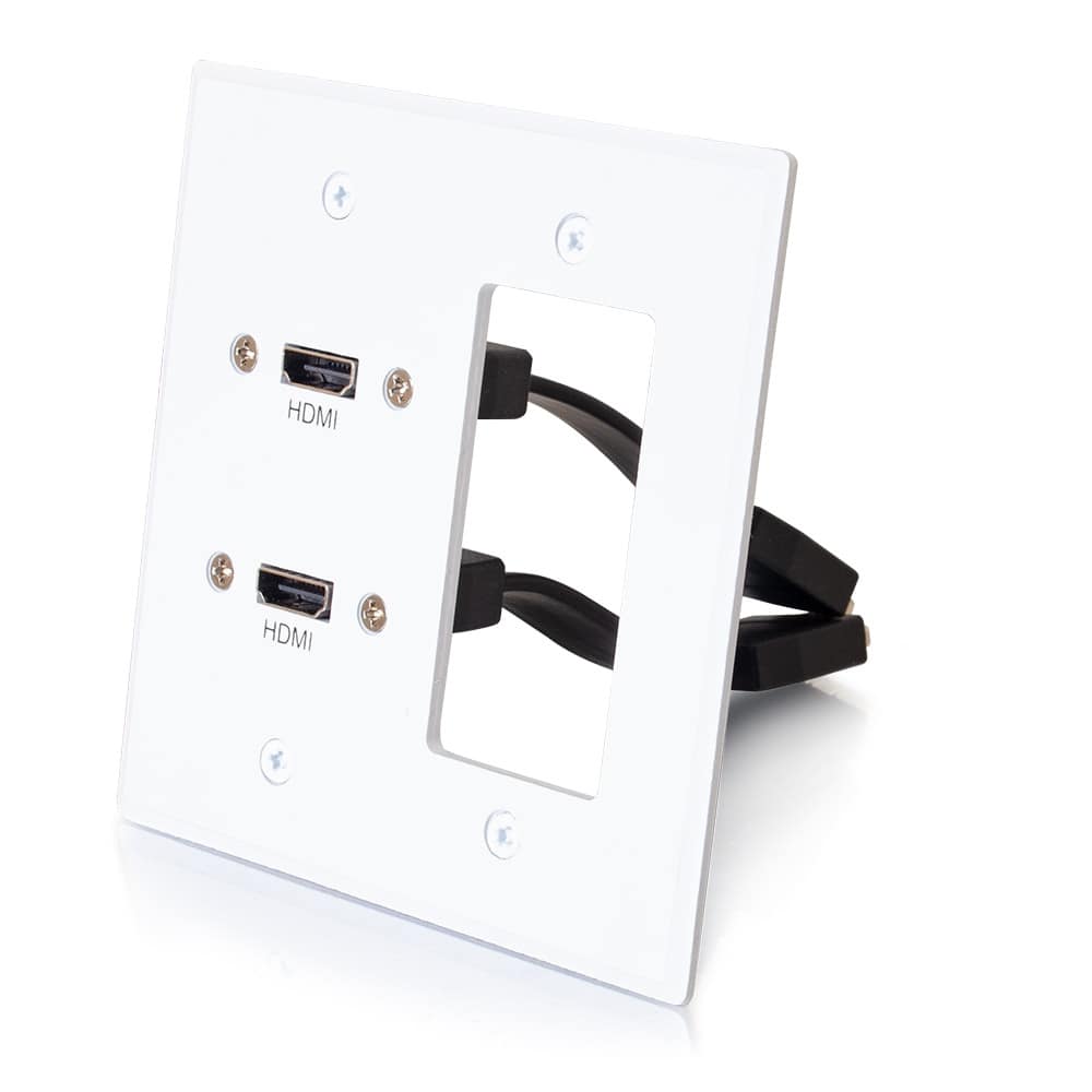 CG39708 | Dual HDMI Pass Through Double Gang Wall Plate with One Decorative Cutout - White Series