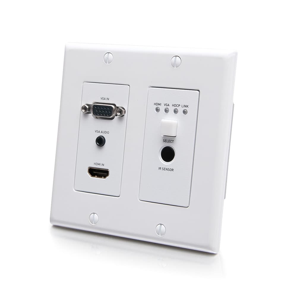 C2G30017 | HDMI HDBaseT + VGA, 3.5mm, RS232, and IR over Cat Extender Dual Gang Wall Plate Transmitter - 4K 60Hz Series