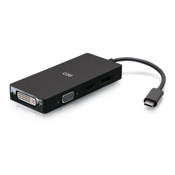 C2G54454 | USB-C® Multiport Adapter, 4-in-1 Video Adapter with HDMI®, DisplayPort™, DVI, & VGA - 4K 60Hz Series