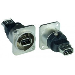 1394 FireWire Panel Mount Feedthrough, D-Series Housing, Nickel
