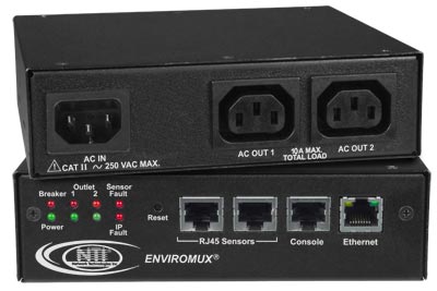 Secure Remote Power Control Unit with Environmental Monitoring: 2 Outputs, 10A, N.O. Relay Contacts