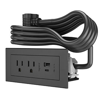 RDZCBK10 | RDZCB radiant Furniture Power Center 2OL with 2 USB-A and USB-C Charging Ports 6 ft Series