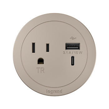 RFPCRUAUC-NI | RFPCRUAUC Round FPC 1 Outlet USB Black Combo USB-A And USB-C Series