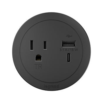 RFPCRUAUC-BK10 | RFPCRUAUC Round FPC 1 Outlet USB Black Combo USB-A And USB-C Series
