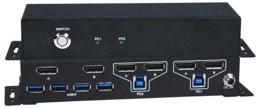 2-Port Dual Monitor 4K DisplayPort USB KVM Switch with Built-In USB 3.2 Hub