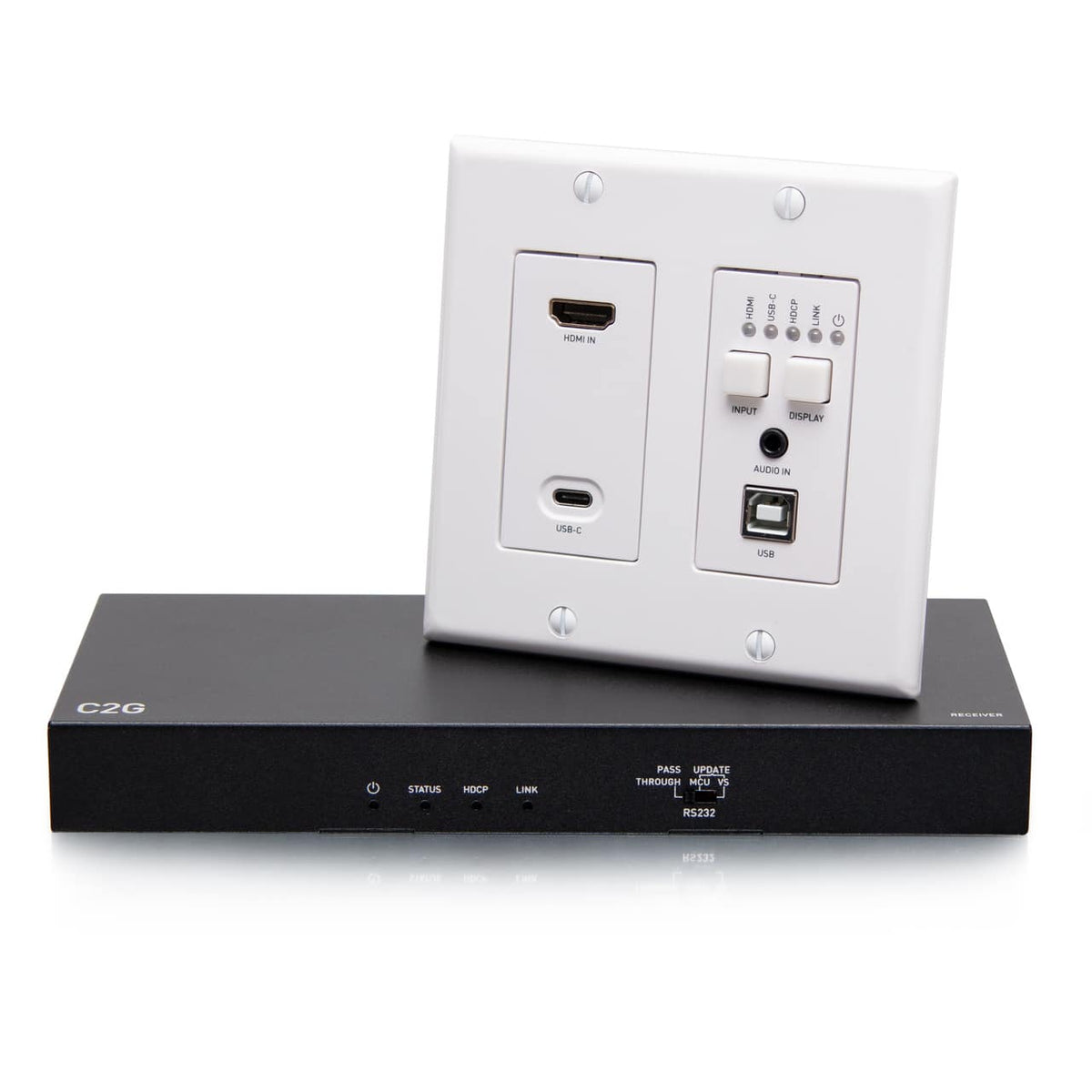 C2G31011 | HDMI® HDBaseT + USB-C®, 3.5mm, and USB-B to A over Cat Extender Wall Plate Transmitter to Box Receiver - 4K 60Hz Series