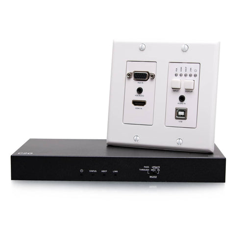 C2G31012 | HDMI® HDBaseT + VGA, 3.5mm, and USB-B to A over Cat Extender Wall Plate Transmitter to Box Receiver - 4K 60Hz Series