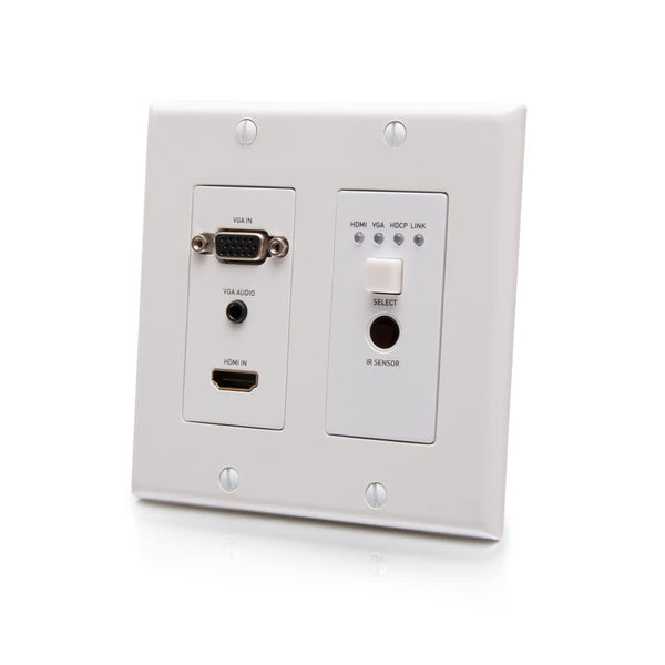 C2G31017 | HDMI® HDBaseT + VGA , 3.5mm, RS232, and IR over Cat Extender Dual Gang Wall Plate Transmitter - 4K 60Hz Series
