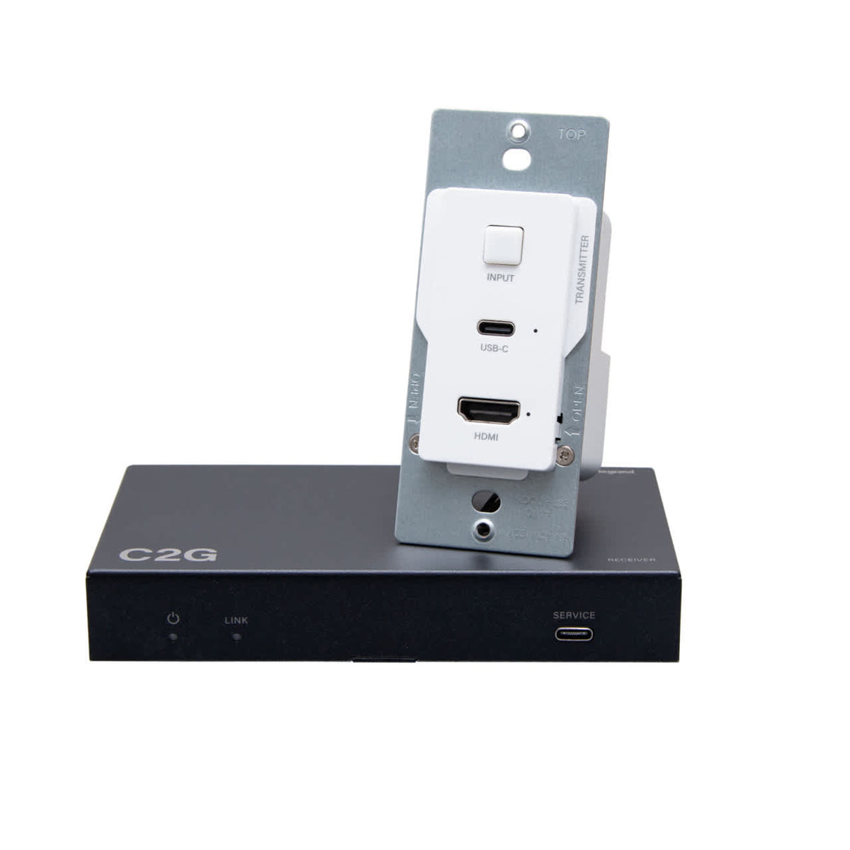 C2G31029 | HDMI® HDBaseT + USB-C® Data and Video Over Cat Extender Wall Plate Transmitter to Box Receiver – 4k Series