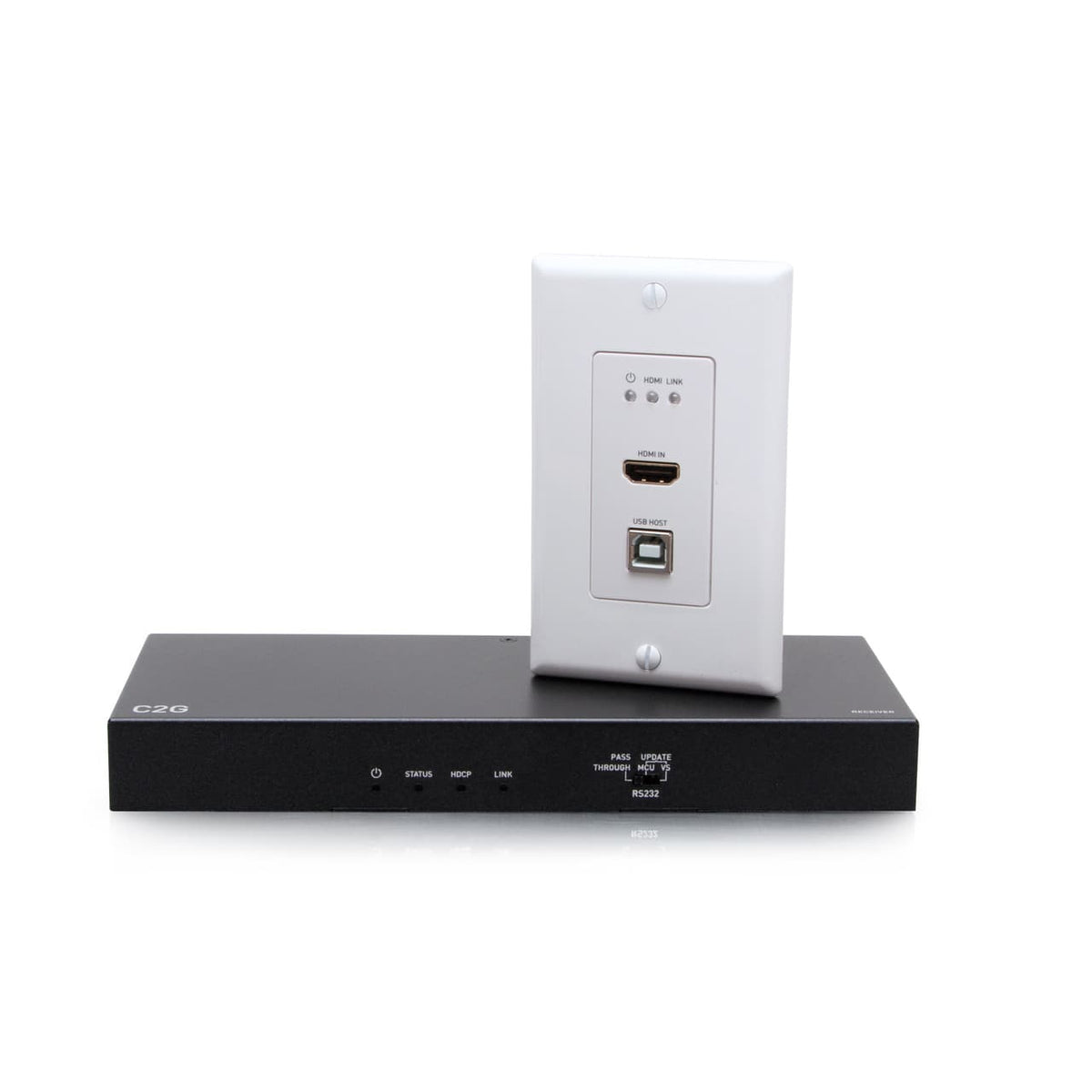 C2G31030 | HDMI® HDBaseT + USB-B toA and RS232 Over Cat Extender Single Gang Wall Plate Transmitter to Box Receiver - 4K 60Hz Series