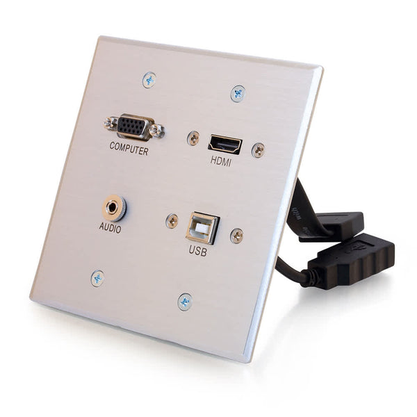 CG39703 | HDMI, VGA, 3.5mm and USB Pass Through Double Gang Wall Plate - Aluminum Series