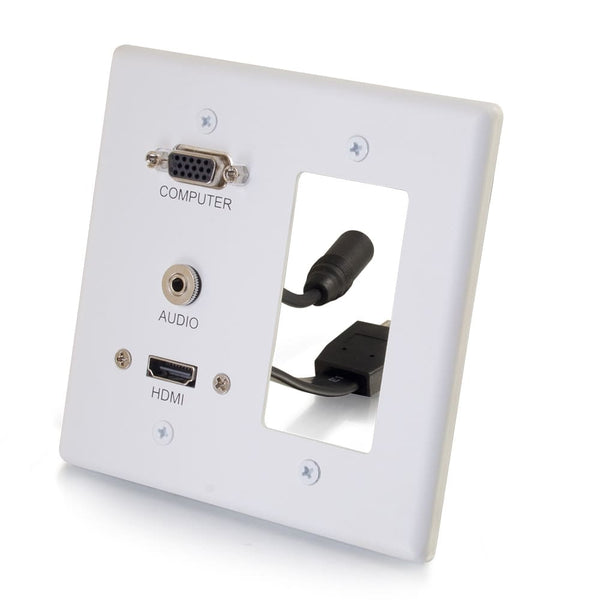 CG39877 | HDMI®, VGA and 3.5mm Audio Pass Through Double Gang Wall Plate with One Decorative Cutout - White Series