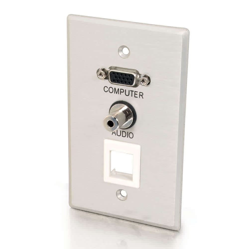 CG40572 | VGA and 3.5mm Audio Pass Through Single Gang Wall Plate with One Keystone - Brushed Aluminum Series