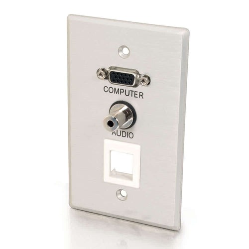 CG40572 | VGA and 3.5mm Audio Pass Through Single Gang Wall Plate with One Keystone - Brushed Aluminum Series