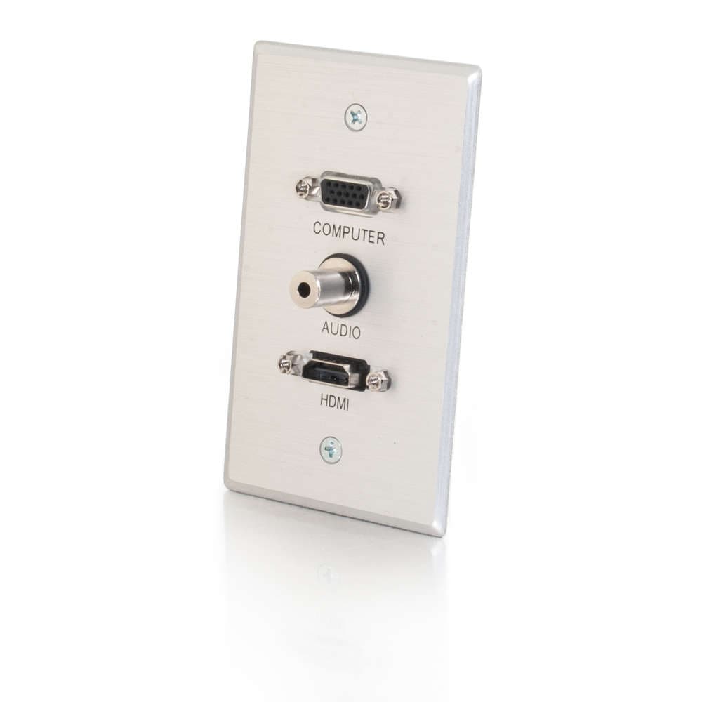 CG41034 | HDMI, VGA and 3.5mm Audio Pass Through Single Gang Wall Plate - Brushed Aluminum Series
