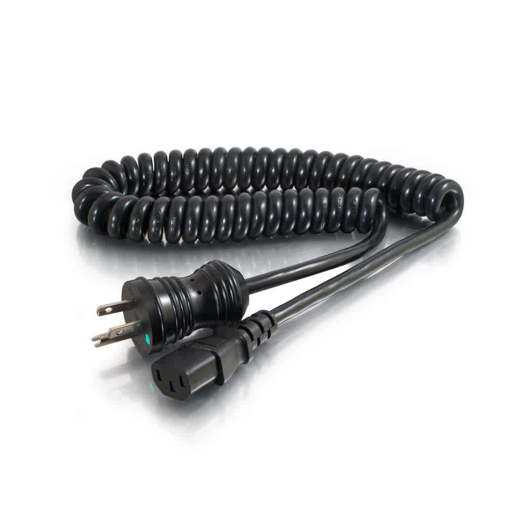 CG48064 | 18 AWG Coiled Hospital Grade Power Cord (NEMA 5-15P to IEC320C13) - Black Series