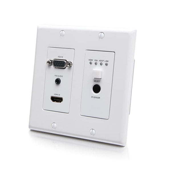 C2G30017 | HDMI HDBaseT + VGA, 3.5mm, RS232, and IR over Cat Extender Dual Gang Wall Plate Transmitter - 4K 60Hz Series