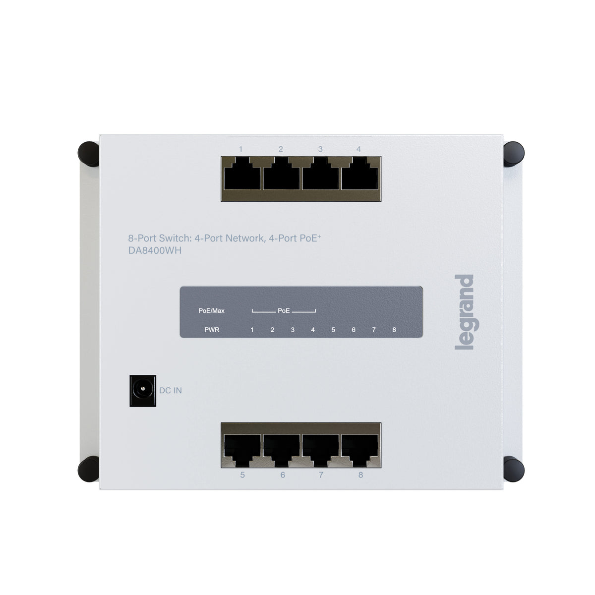 DA8400WH | 8-Port Switch: 4-Port Network, 4-Port PoE+ Series