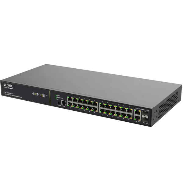 SW-505-24P-F | SW-505-24P-F | 24 PoE+ | 2 Combo RJ45/SFP Ports - 1Gb L2/L3 Managed Switch Series