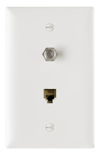 TPTELTVW | 1-Gang Pre-configured Wall Plate with One RJ11 Telephone Jack and One F-Type Coupler Series