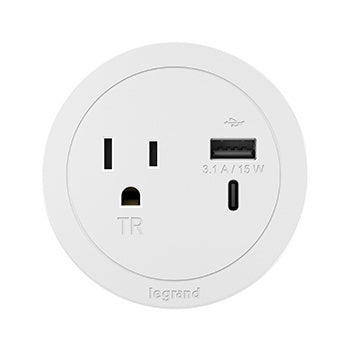 RFPCRUAUC-WH | RFPCRUAUC Round FPC 1 Outlet USB Black Combo USB-A And USB-C Series
