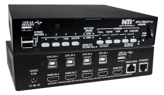 4K 18Gbps HDMI KVM Quad Screen Splitter/Multiviewer