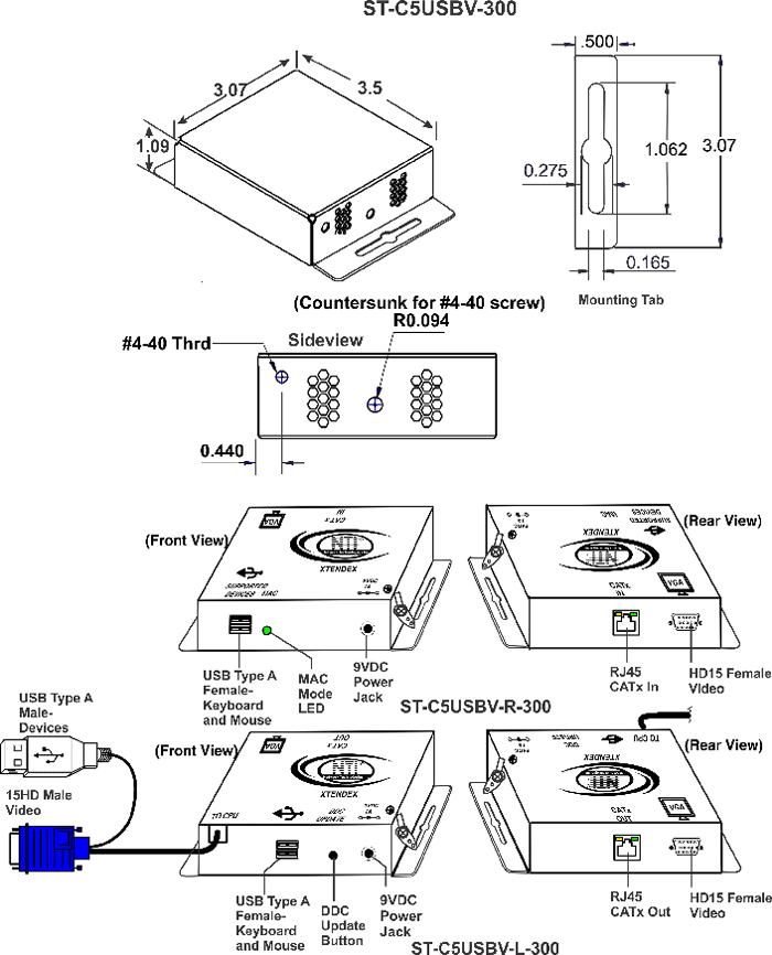 VGA USB KVM Extender with Audio via CATx to 300 feet
